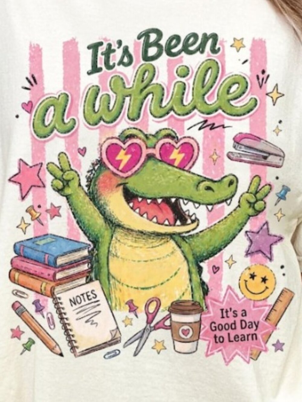 Funny Teacher Shirt, Back to School Tee, It's Been a While Crocodile Tee - Picture 2 of 4